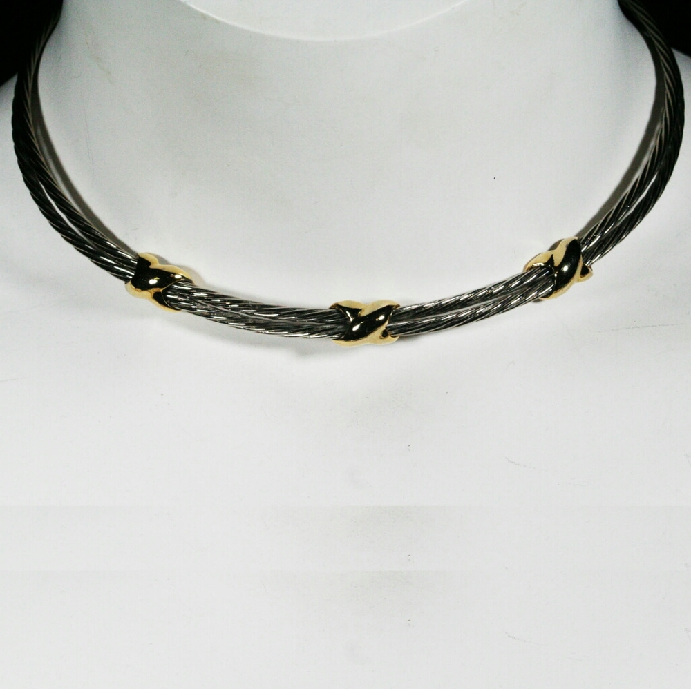 Estate silver and goldtone open collar  necklace